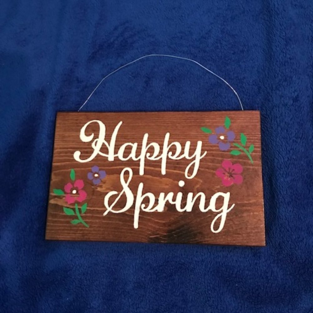 Happy Spring W/Purple & Pink Flowers Sign 🎀